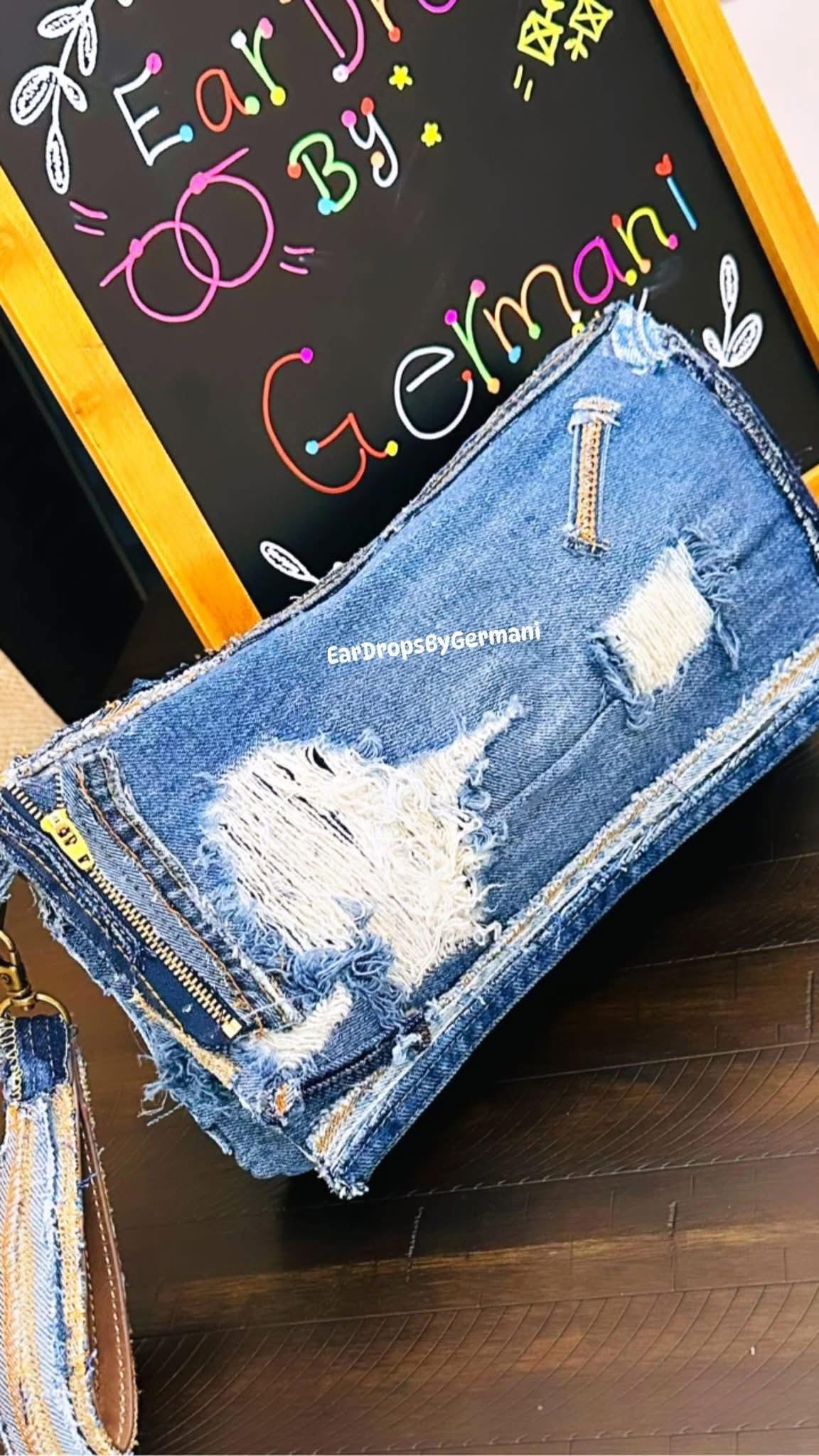 Distressed Denim Clutch Purse