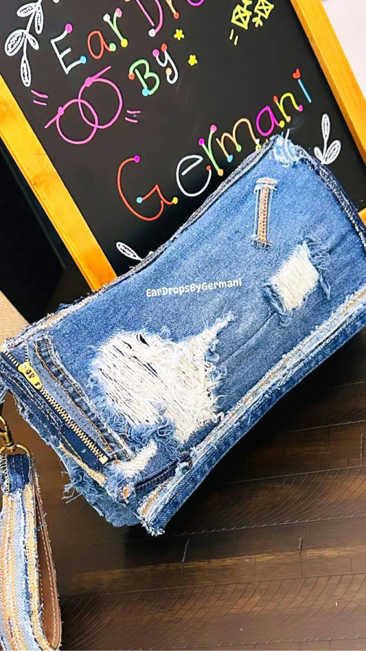 Distressed Denim Clutch Purse