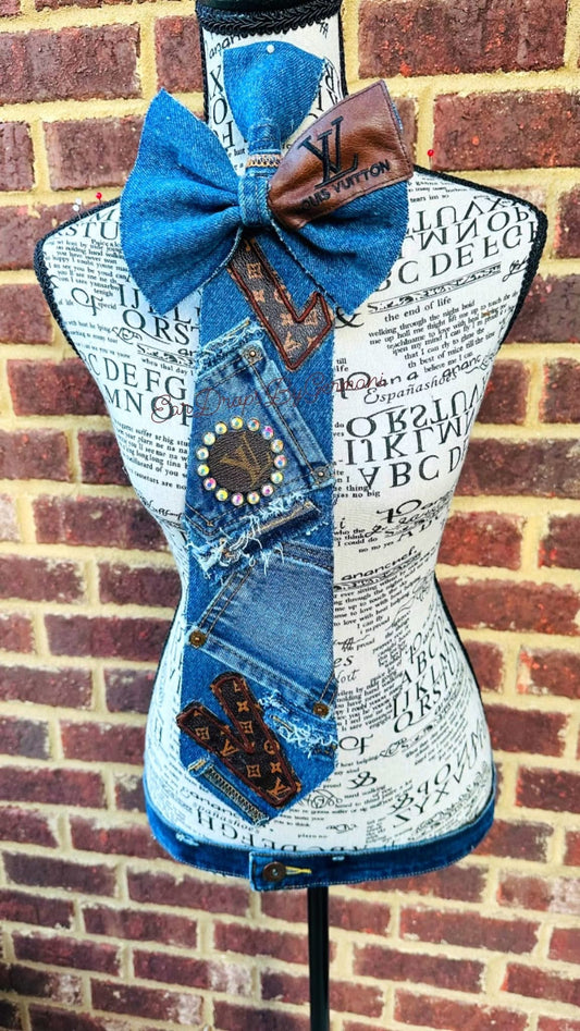Chocolate Caramel  Denim with Patch Bowtie  Necktie