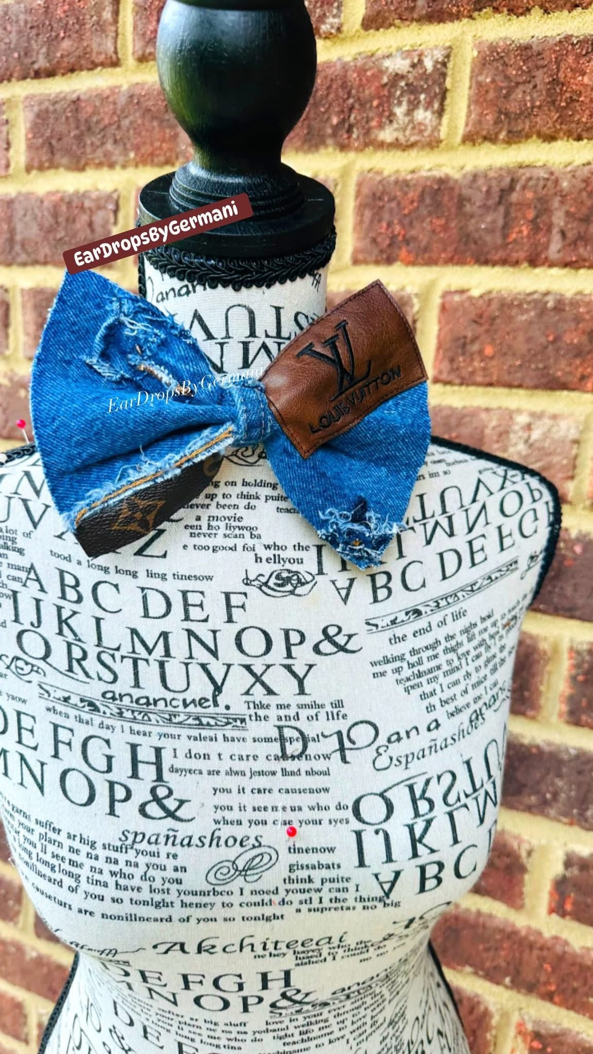 Oversized Brown Faux Leather & Distressed Denim Bowtie