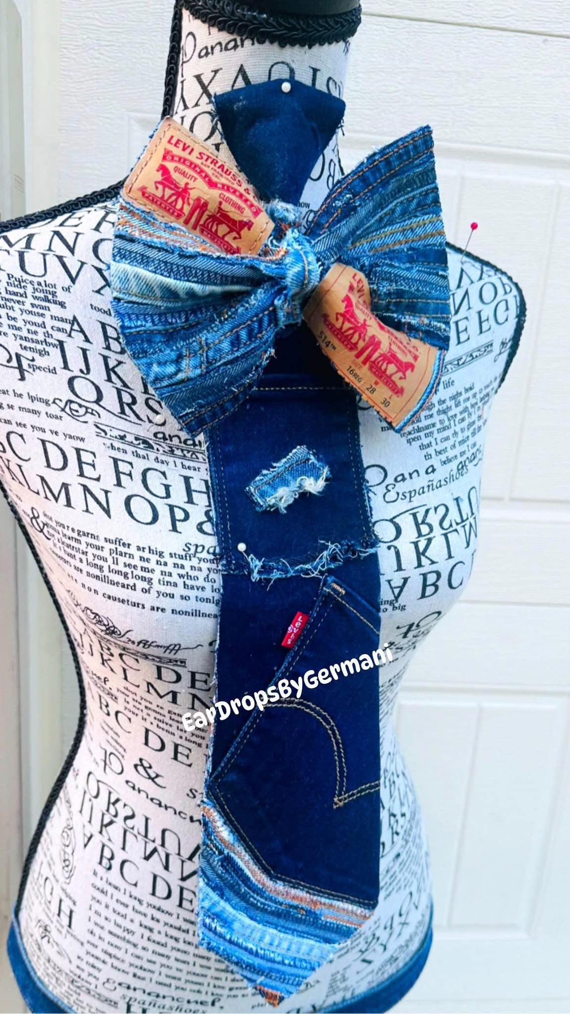 Double Label Denim Patchwork Bowtie Necktie