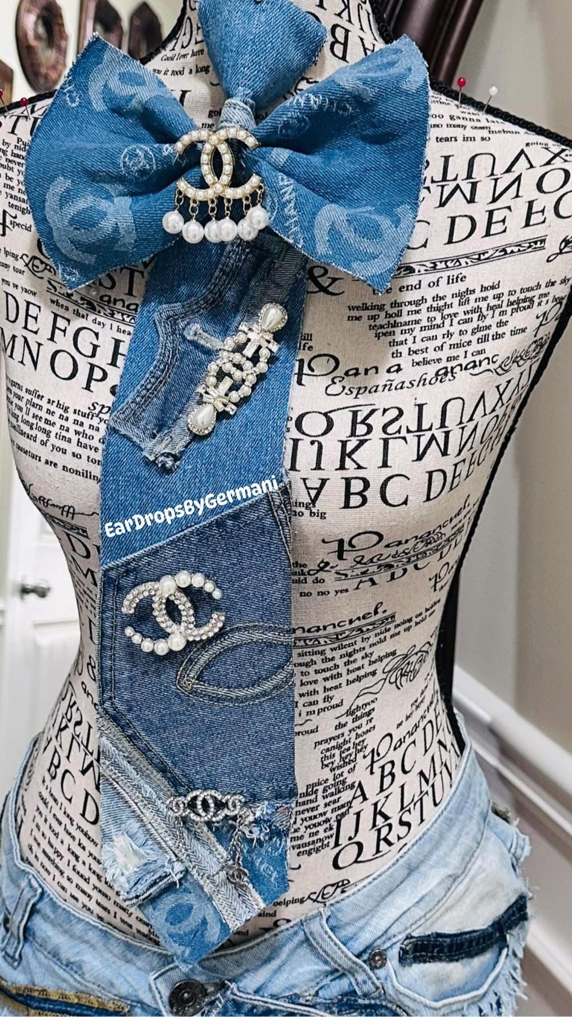 CiCi Distressed Denim Bowtie Necktie