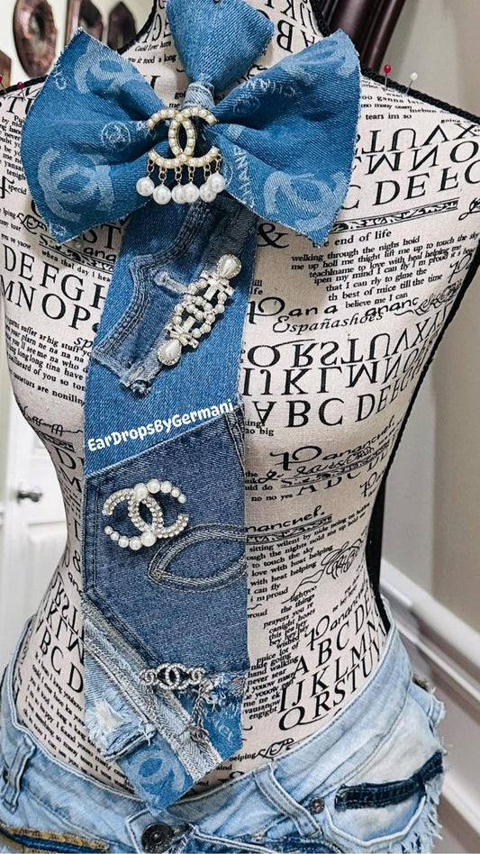 CiCi Distressed Denim Bowtie Necktie