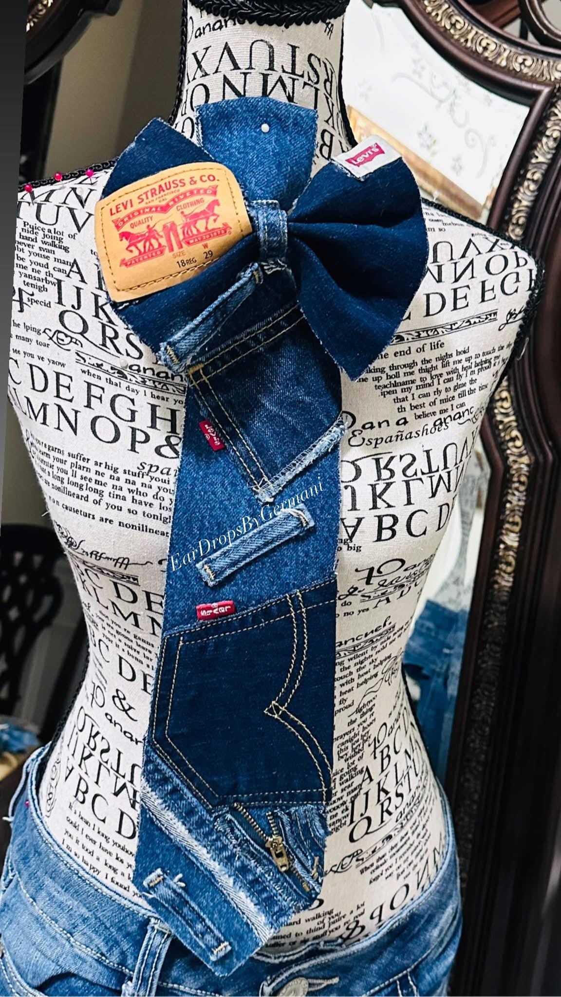 Dark Distressed Denim Bowtie Necktie