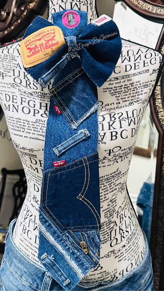 Dark Distressed Denim Bowtie Necktie