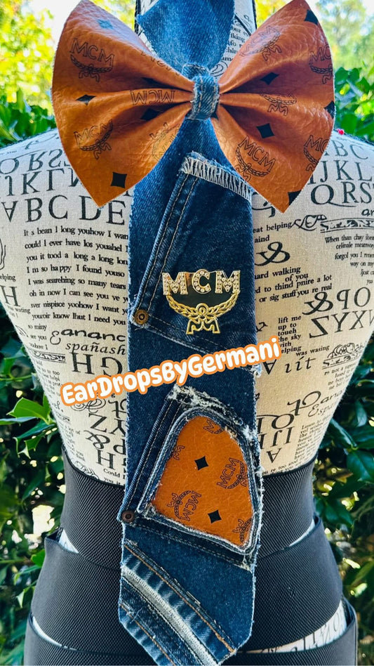 Cognac Distressed Denim Bowtie Necktie