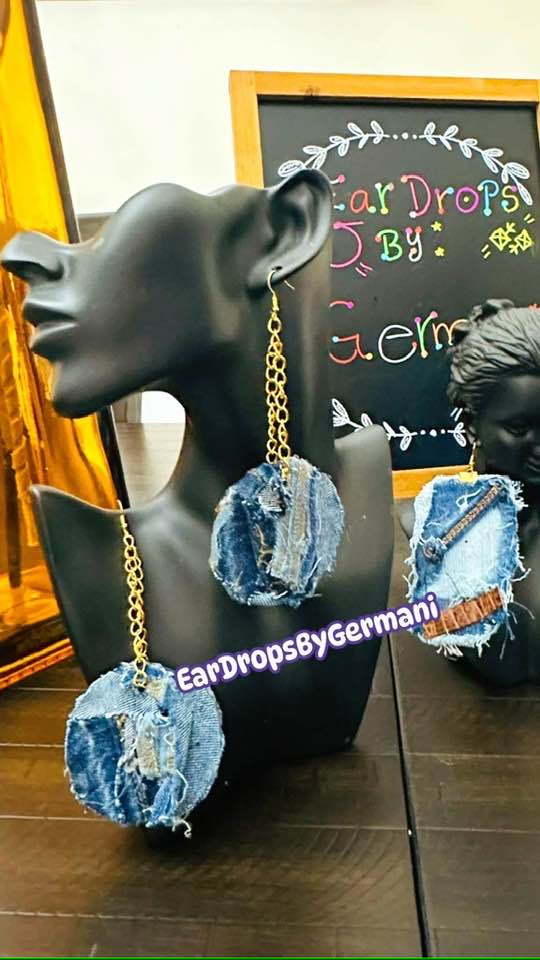 Ms. Diva Denim Dangle Patchwork Ear Drops