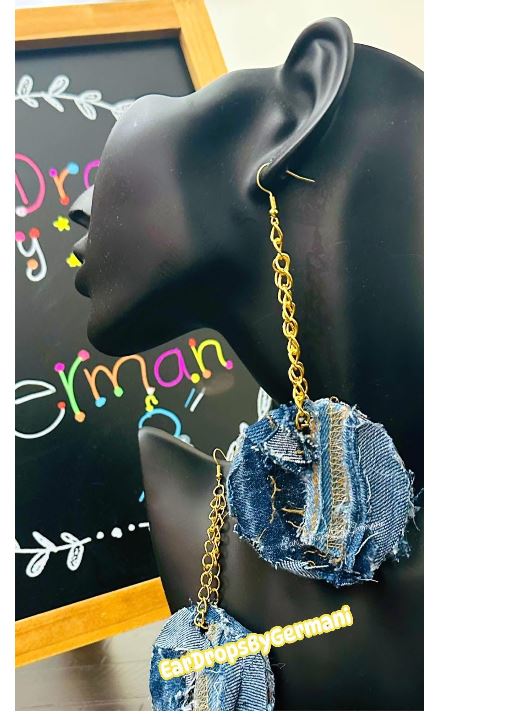 Ms. Diva Denim Dangle Patchwork Ear Drops