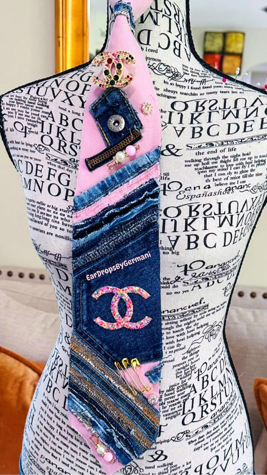 Pink Denim Necktie Necklace