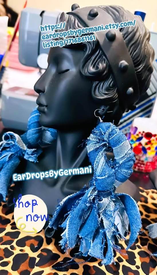 Denim Key Loop Fringe Tassel Drops