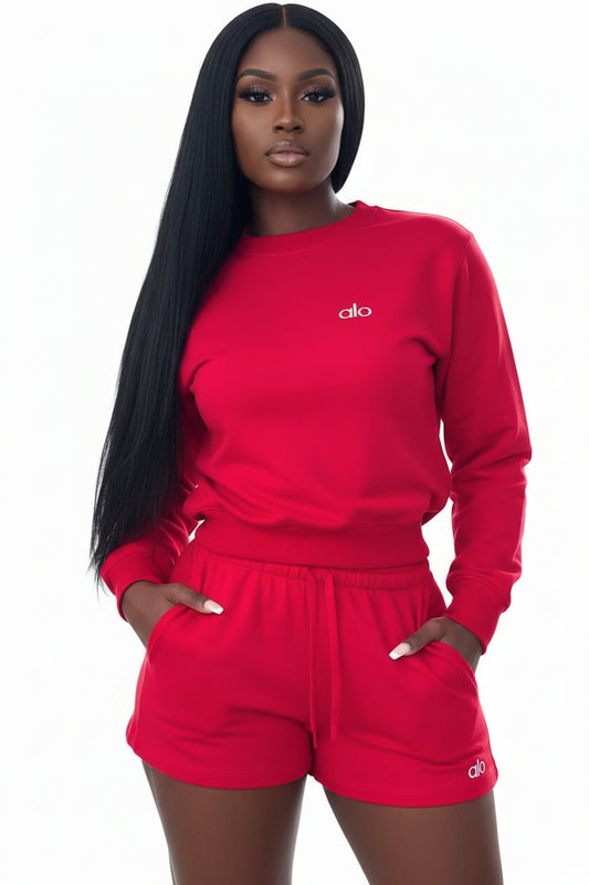 Ala Red Cropped Crew Neck Yoga Set