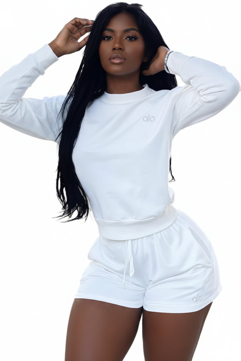 Ala White Cropped Crew Neck Yoga Set
