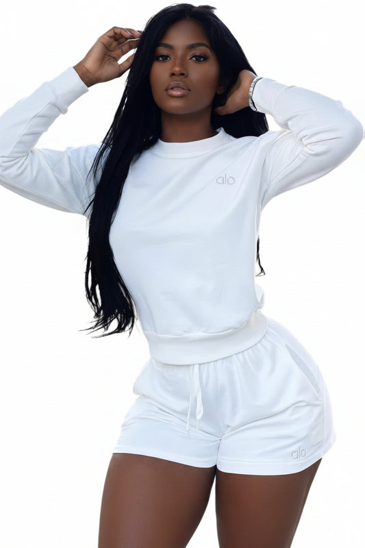 Ala White Cropped Crew Neck Yoga Set