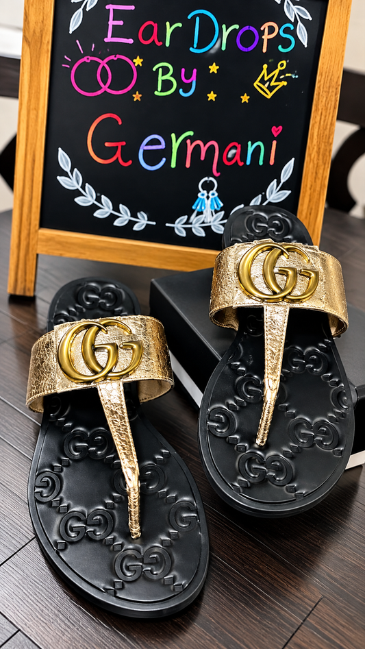 Metallic-gold fashion slippers (size 10)
