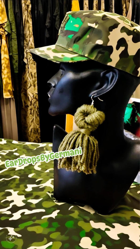Olive Camouflage Green  Pretzel Knot Tassel Drops