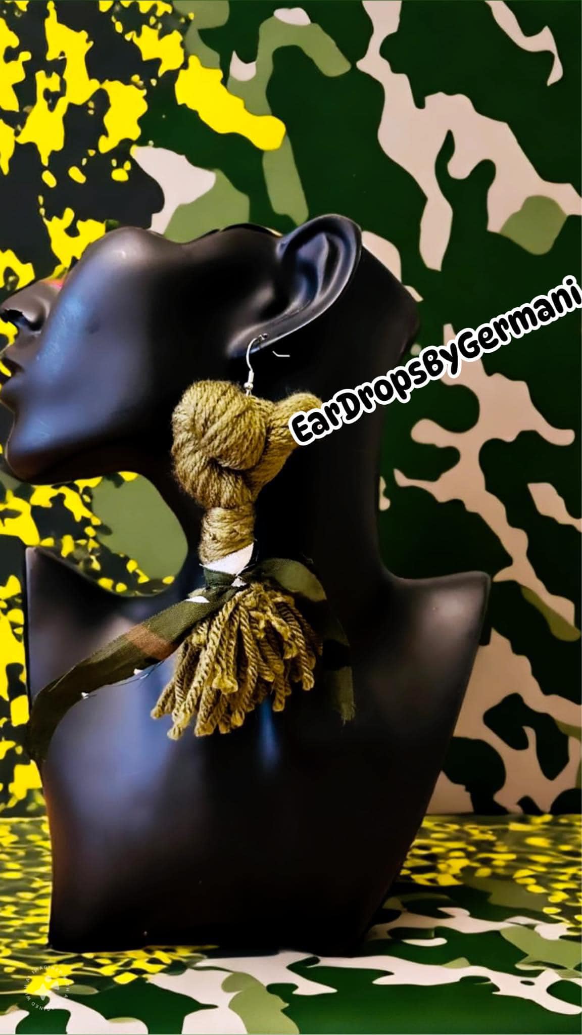 Olive Camouflage Green  Pretzel Knot Tassel Drops