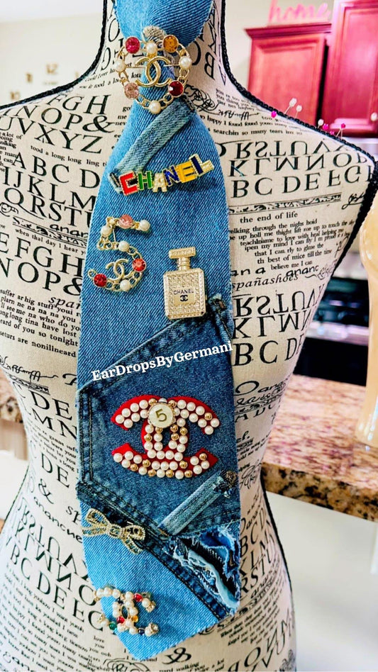 Elegant Denim Junk Necktie Necklace