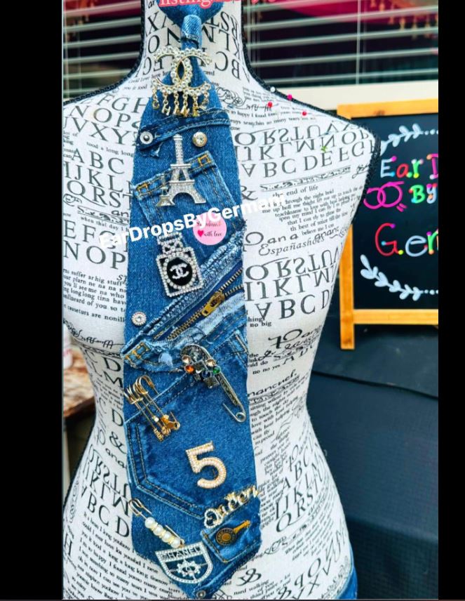 Elegant Denim Junk Necktie Necklace