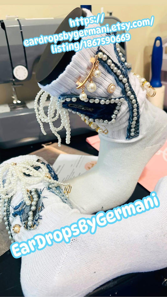 Denim & Pearls  Junk Socks / Denim Charm Socks