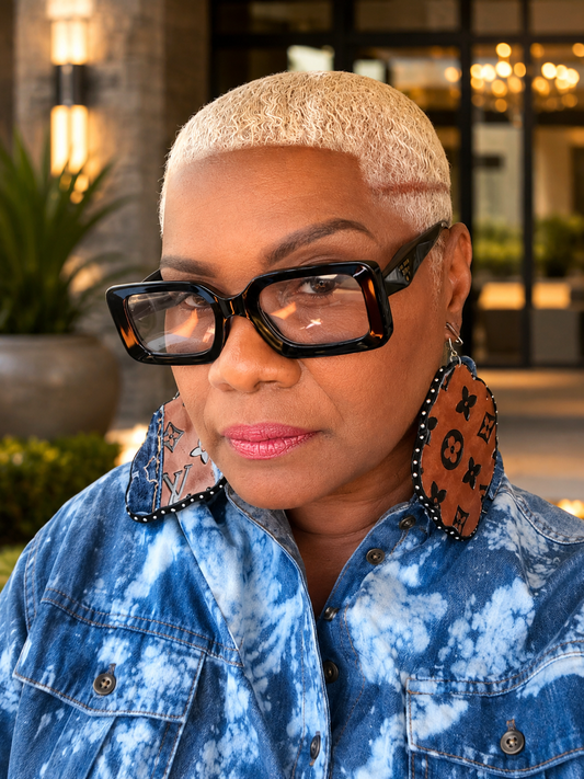 Freestyle Handmade Cognac Leather & Distressed Denim L’Vee Earrings