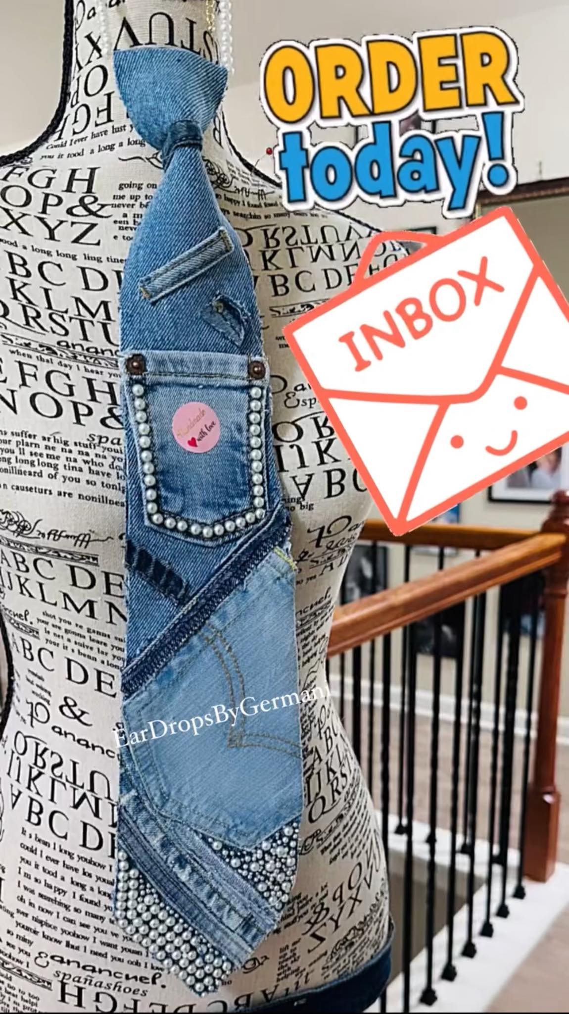Free Styled Denim and Pearls Necktie