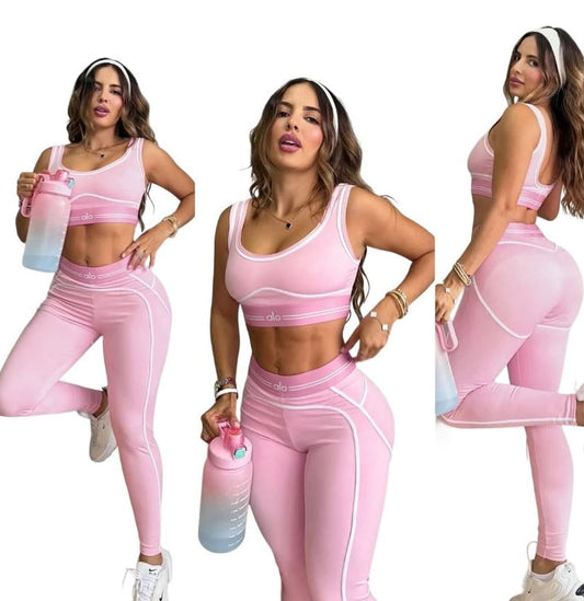 Alo Pink  Yoga 3 pc Set (top, leggings, & jacket)
