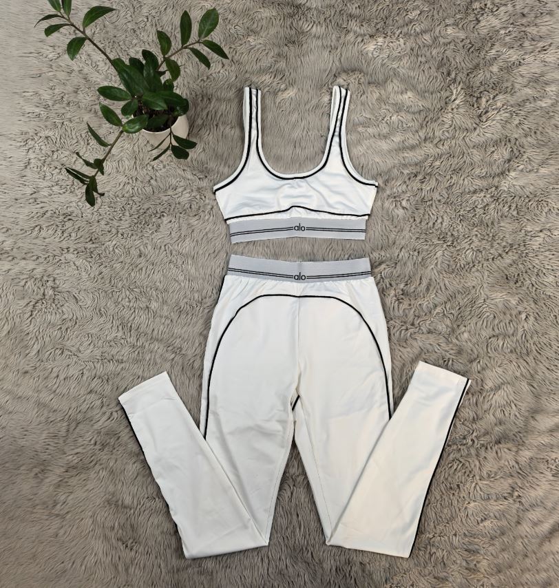 Alo White Yoga 3 pc Set (top, leggings, & jacket)